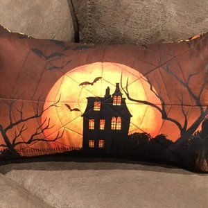 October Halloween Haunted House Panel Pillow